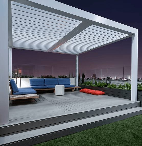 Rooftop louvered pergola for urban outdoor lounges